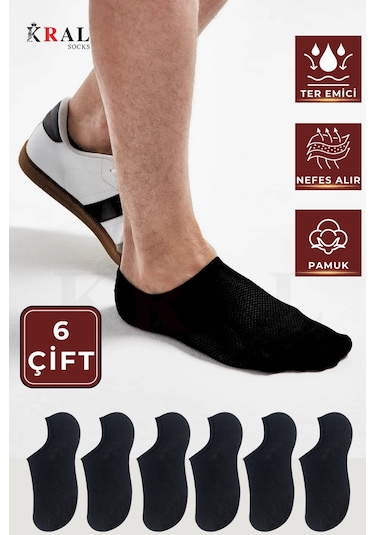 Kral Socks Düz Desen Sneakers Pamuklu Terletmez Unisex Çorap 6 Çift - Siyah