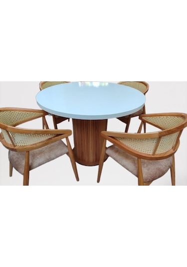 Masa Anıt 100 Cm Hasır Sandalye Takım Model Mdf Tabla Beyaz Renk El Yapım