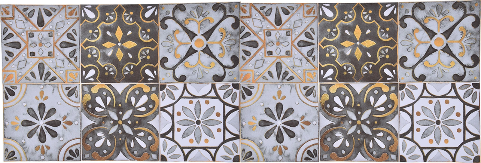 Geeroyoo 2 Paket Toplam 12 Adet 20x20cm Klasik Altın Kenar Pvc Duvar-floor Sticker: Su Geçirmez, Kendinden Yapışkan,复古 Dekoratif Mutfak/banyo Zemin Kaplama Diğer