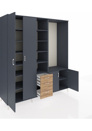 Kronos Dolap 13 Raflı 3 Çekmeceli 4 Kapaklı 220x59x243 Antrasit-antrasit/çam Antrasıt/atlas Çam