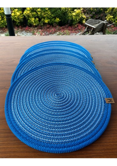 6 Lı Yuvarlak Supla Takımı Kolay Temizlenebilir, Modern Sofralar İçin Lacivert - Beyaz