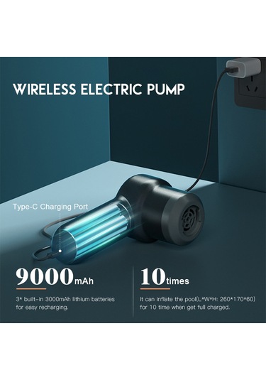 Yifomall Kablosuz Elektrikli Hava Pompa, 50w Güç, 3x3000mah Pil, Pvc Malzeme, Havuz İçin Uyumlu