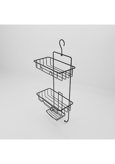 Suntel 2 Katlı Siyah Askılı Duş Rafı Siyah
