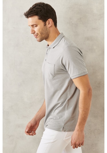 Ac&Co / Altınyıldız Classics Polo Yaka Cepli Regular Fit Bol Kesim Düz Tişört - 465114609 Gri
