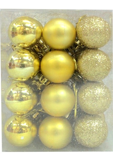 Monyee 3cm Altın Noel Topları Seti 24 Adet - Polistiren Ağaç Dekorasyonu, Perdeve Ve Vitrin Süs Eşyası