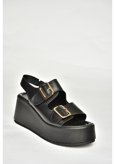 Fox Shoes U946418509 Siyah Dolgu Topuklu Kadın Ayakkabı Siyah-suni Deri