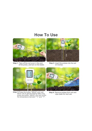 Skycity Toprak Ph, Nem Ve Sıcaklık Test Cihazı - Çift İğne Yüksek Hassasiyetli - Bahçe, Saksı Bitkileri İçin Lcd Ekranlı Ölçüm Aleti