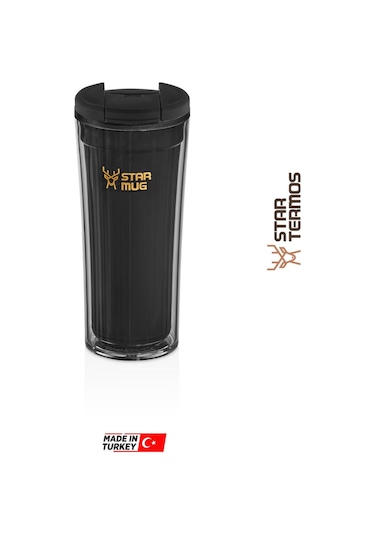 Star Termos Star Mug 350 Ml Opak Seri - Siyah Çift Katmanlı Mug - Piknik Kamp Outdoor Ofis Otel Kafe Okul Kampüs Siyah