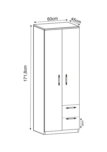 Vespera Çıta Detaylı, 2 Kapaklı, Çekmeceli Gardırop Beyaz, 60 Cm