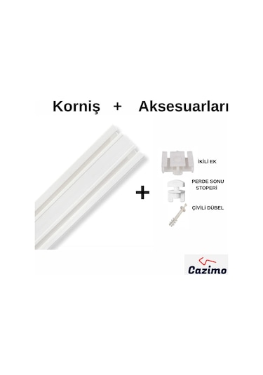 İkili Korniş Rayı Pvc Perde Rayı Ölçü Seçenekli Tavan Tipi Beyaz Korniş Sistemi 3,5 Metre