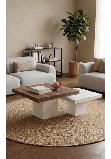 Most Marmoris Mermer Görünümlü Mdf Orta Sehpa Set Ceviz - Aytaşı