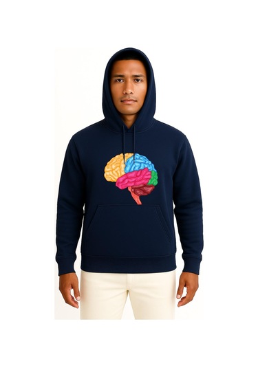 Kapüşonlu Human Brain Anatomy Göğüs Tasarımlı Unisex Sweatshirt Lacivert