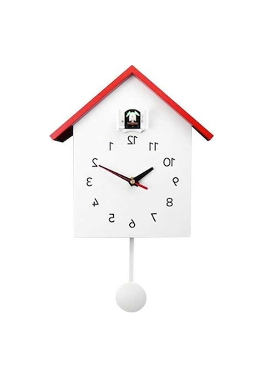 Ganzhoushop Suntek Saati Okul Ofis Modern Kuş Kırmızı İçin Guguklu Evi Ev Duvar Asılı Jx Kırmızı