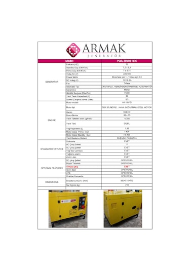 Armak Pda-10000 Mek 9.4 Kva Dizel Kabinli Portatif Jeneratör