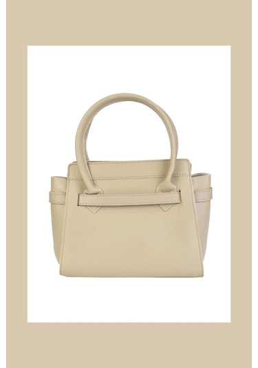 Kadın Deri Kemer Detaylı Vizon Çanta Vizon