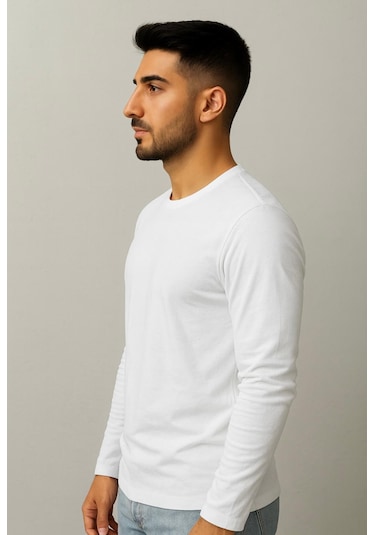 Axxel Erkek Beyaz Uzun Kollu T-shirt-d240 Beyaz