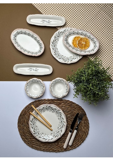 Tabak Evi Porselen Fulya Olivo Kahvaltı Takımı 6 Kişilik 14 Parça Çok Renkli