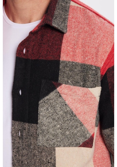 Erkek Relax Fit Rahat Kesim Tek Cepli Kareli Kışlık Oduncu Gömlek-32467 Çok Renkli