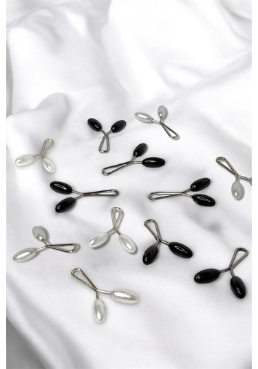 Eşarp Şal Klipsi 12 Adet Arpa Model Klips 6 Siyah Ve 6 Beyaz Kadın Tesettür Aksesuar İğne Siyah - Beyaz