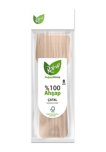 Roll-up Doğaya Dönüş Ekolojik Doğal Doğa Dostu %100 Ahşap Çatal - 16 Cm. - 8'li 3 Paket Kahverengi