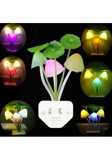 Fortunelane Led Mantar Şekilli Otomatik Işık Sensörlü Gece Lambası, 3 Renkli, 0.2w, 110-240v, Amerikan Standardı, Çocuk Ve Yetişk Diğer