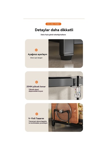 Lyon Gelişim Mutfak Baharat Raf Yağuz Sirke Biberlik Düzenleyici 30cm Siyah