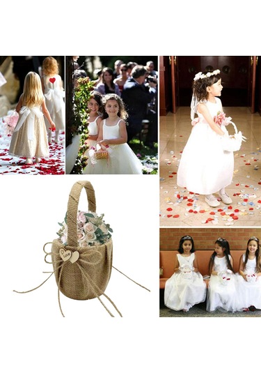 Xiyyadms Pmhl-057 Evlilik Çiçek Sepeti - Sarı Keten Ve Ahşap Çifte Kalp Desenli, 22x13.5cm, 100g