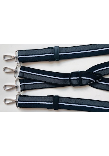 Kancalı Lacivert Gri İnce Beyaz Çizgili Pantolon Askısı 4 Kancalı