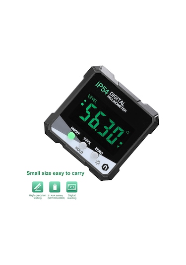 Kangvka Yeşil Ip54 Dijital Eğim Ölçer, 4x90 Aralık, Lcd Işıklı Ekran, Tek Taraflı Manyetik, Mutlak/ilişkisel Ölçüm, Veri Tutma Fonksiyonu