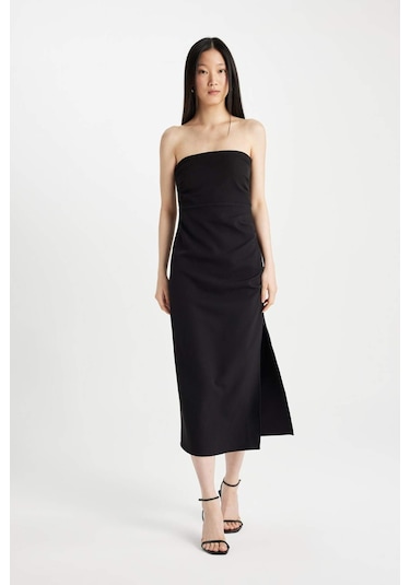 DeFacto Bodycon Straplez Siyah Midi Abiye Elbise D0985AX24SMBK81 DeFacto Bodycon Straplez Siyah Midi Abiye Elbise D0985AX24SMBK81