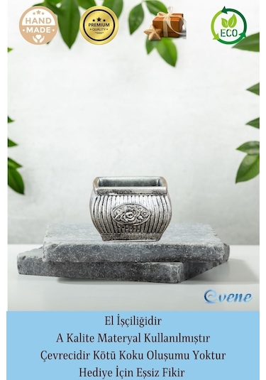 Eskitme Mumluk Şamdan Tealight Mum Uyumlu Mini Çizgili Çiçekli Model - Gümüş Eskitme
