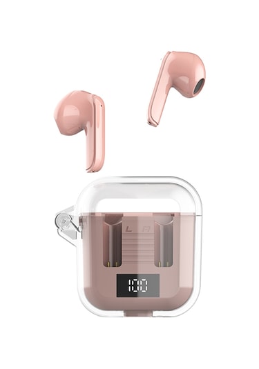 Jeemson Pink Tm90 Bluetooth 5.3 Kulak İçi Kulaklık, 13mm Hoparlör, 5 Saat Müzik Süresi, Enerji Verimli, Pil Göstergeli, Transparan Şarj Kutusu