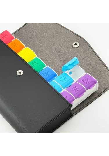 Siyah Taşıma Çantalı 7 Li Renkli Weekly İlaç Kutusu Seti Gri