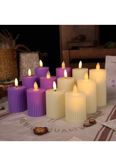 Willowhaven Dişli Mor Beyaz Led Mum, Pilsiz Alevsiz Dekor, 1 Adet 5x9cm Beyaz