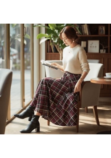Eren Style Şifon İçi Astarlı Beli Lastikli Etek 95 Cm - 38-52 Bordo