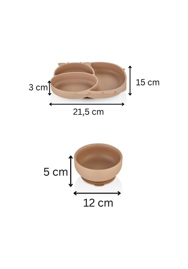 2'li Silikon Bebek Beslenme Seti / Bölmeli Mama Tabağı / Mama Kasesi - Moka Mocca