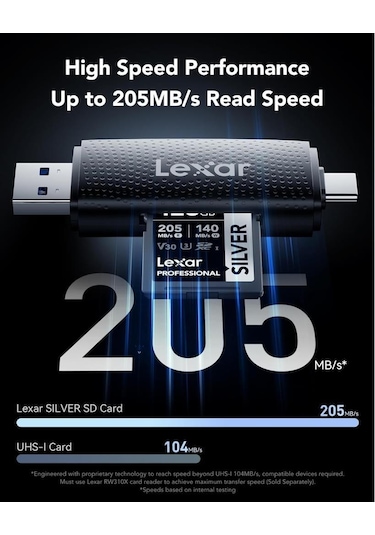 Lexar 128 GB Silver Plus SD Uhsı V30 U3 205 MB/s Hafıza Kartı
