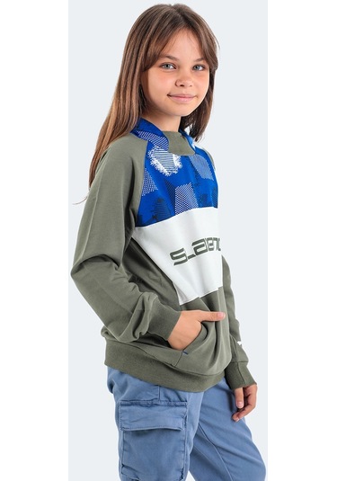 Slazenger DRAGICA IN Çocuk Kapüşonlu Cepli Haki Sweatshirt