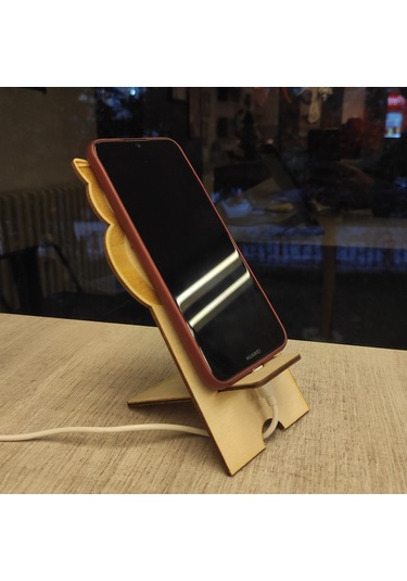 1 Fark - Ahşap Masaüstü Figürlü Telefon Standı -  Baykuş - Beyaz
