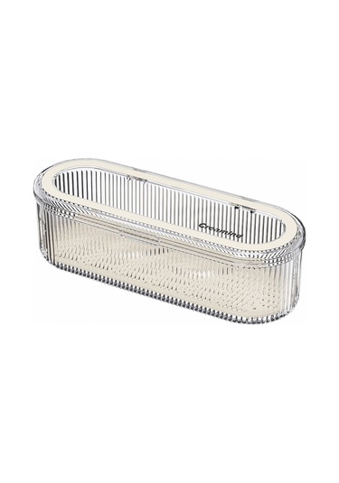 Mufunye Küçük Ev Aletleri Saklama Kutusu, Toz Engelleme Kapağı Ve Süzme Özelliği İle Cam Görünüm, Çubuk, Kaşık, Çatal Depolama Krem Beyaz Diğer