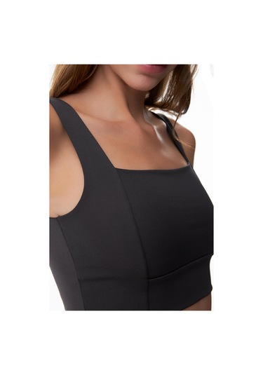 Füme Kare Yaka Crop Top Büstiyer Füme