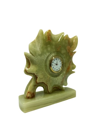 Oniks Damarlı Akik Taşından Yaprak Fiğürlü Saat - Doğal Oniks Ta