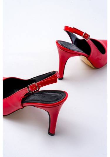 St-1153 Kırmızı Rugan Günlük Arkası Açık 9 Cm Topuklu Kadın A... Kırmızı