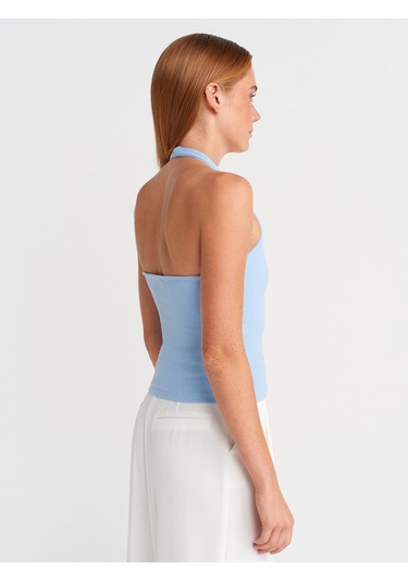 Dilvin 21162 Halter Yaka Top-mavi Mavi