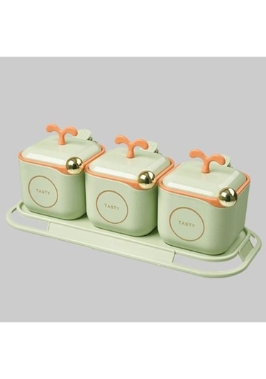 Createtech Faydalı Sızdırmaz Plastik Tuz Baharat Çeşni Mutfak Kavanoz Tedarik Seti Türkçe Yeşil