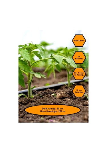 16 Mm Çaplı, 20 Mm Delik Aralıklı Damlama Hortumu Delikli 200 Metre