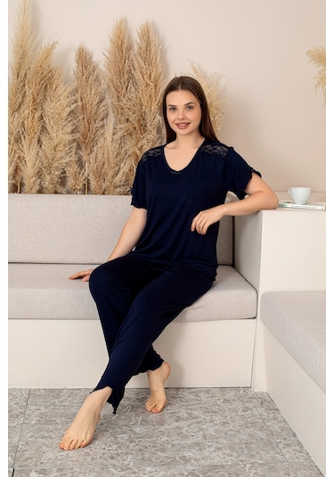 Bambu Kumaş Büyük Beden Kadın Dantelli Kısa Kollu Pijama Takımı Yumuşak, Nefes Alabilir, Şık Ve Rahat, M-5xl Bordo