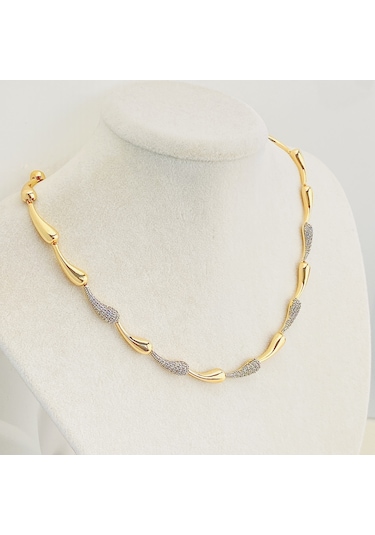 Damla Kolye Sıralı Damla Botte Kolye 40 Cm Gold Gümüş Gold