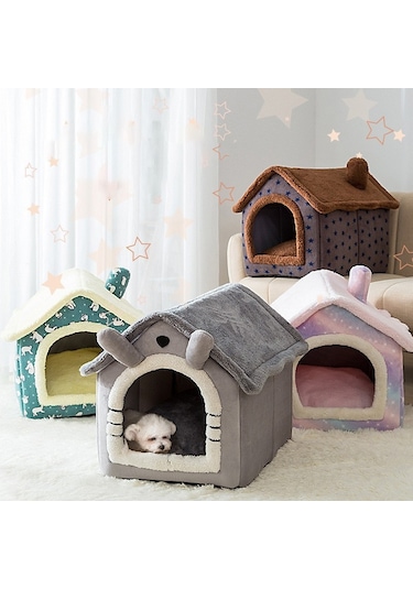 Sunskyy Sunskyy Ev Tipi Evrensel Çıkarılabilir Ve Yıkanabilir Pet Köpek Kedi Yatağı Pet Malzemeleri, Boyut: S Pembe Yıldızlı Gökyüzü + Battaniye Diğer