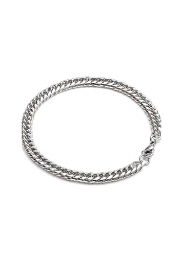 İnce Yassı Sık Zincirli Spor Erkek Çelik Zincir Bileklik 3mm 21cm Eck13b Gümüş